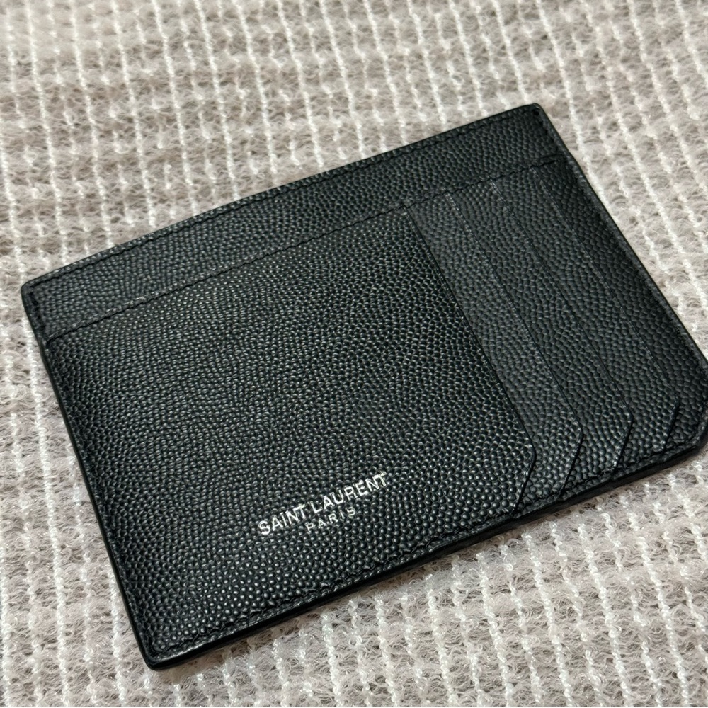 SAINT LAURENT Card Case in Black Grain de Poudre Embossed Leather